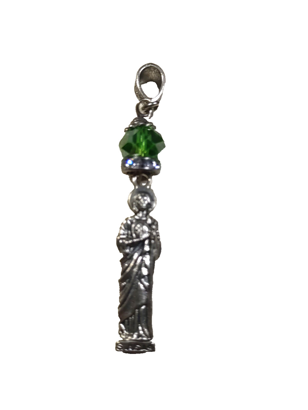 St Jude Pendant Charm Saint Of Desperate Lost Causes Silver Tone Green Bead